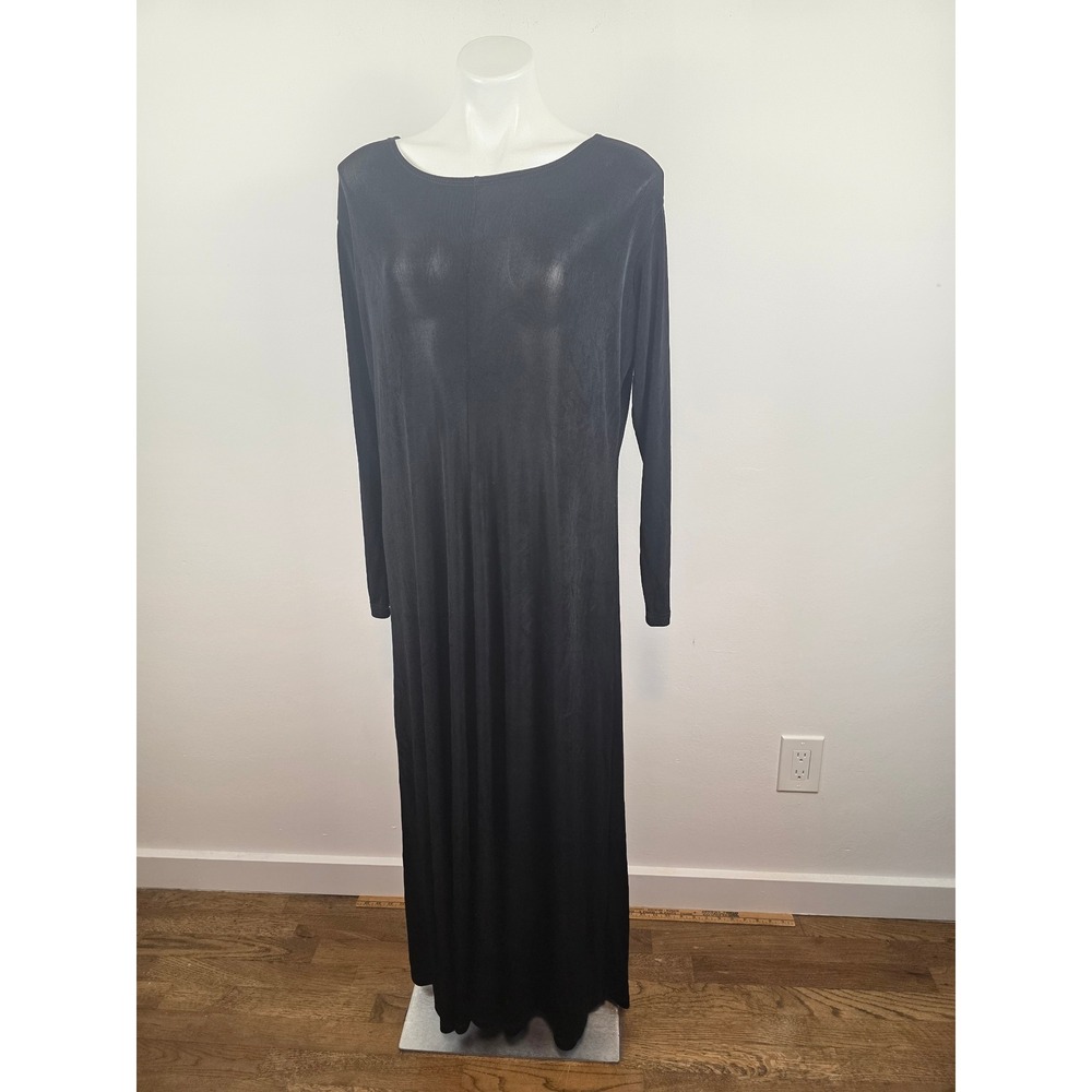 Flax Jeanne Engelhart Black Acetate Lycra Maxi Dress Large Lagenlook Scoop Neck